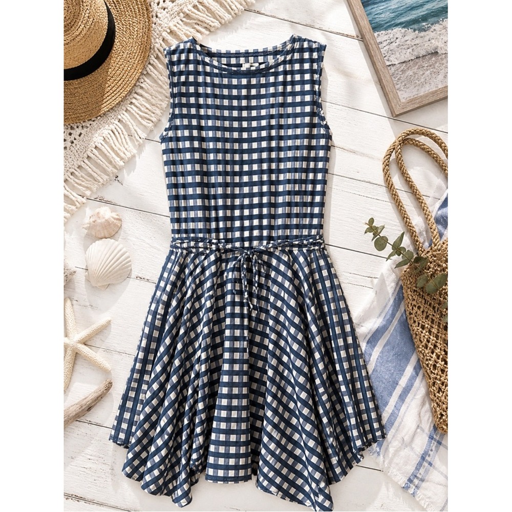 Vineyardโ Vines Gingham Dress Blue White Sleeveless Southern Preppy Game Day XS